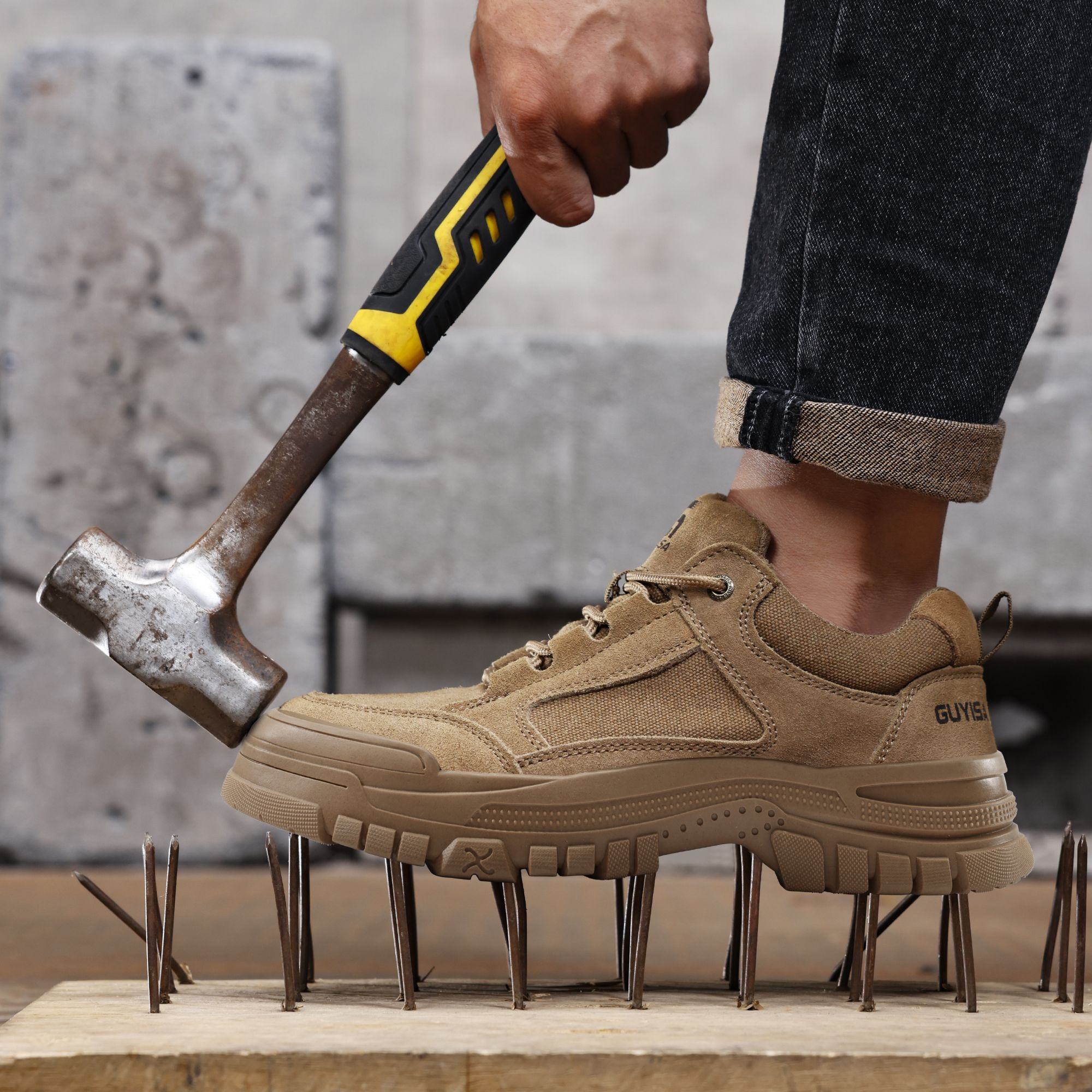GUYISA Faux Suede Upper Safety Shoes Anti-smash Anti-puncture Industrial Steel Toe Safety Shoes