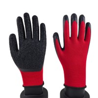 Red Polyester Palm Dipped Wrinkled Latex Gloves 13G for Industrial Safety & Anti-Slip Protection