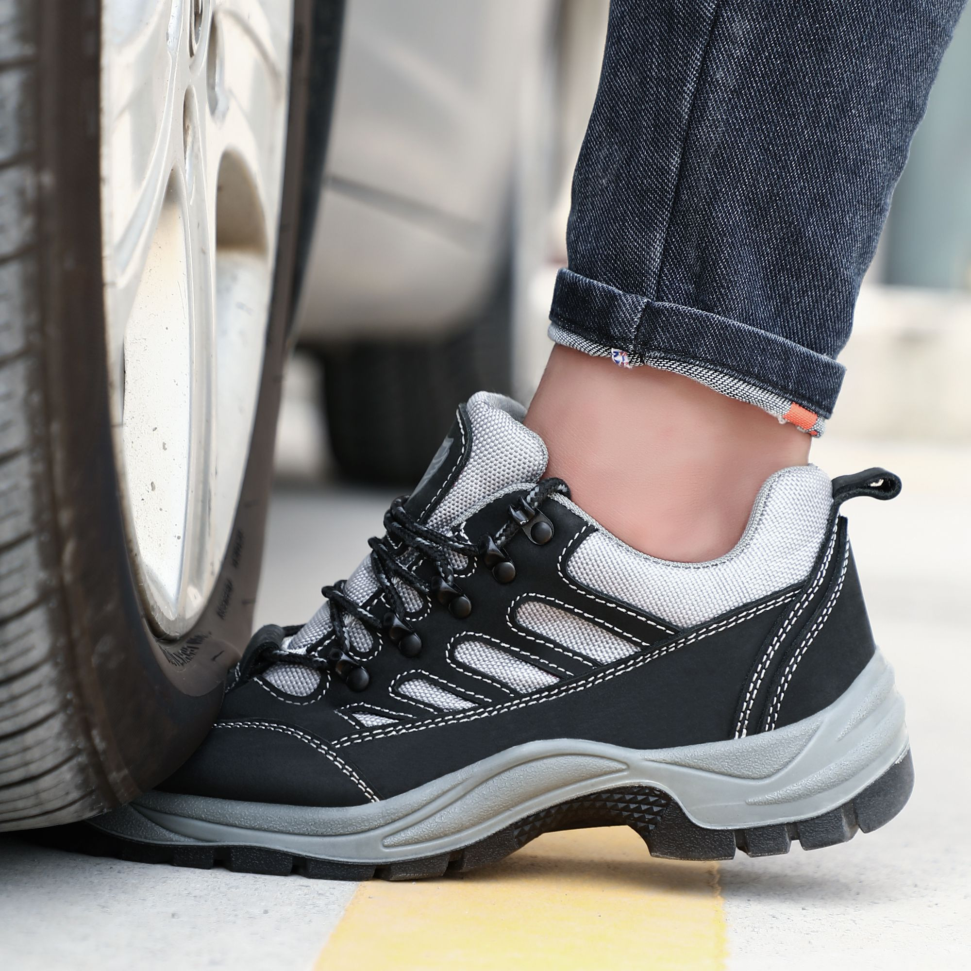Steel Toe Safety Shoes Kevlar Midsole PU Outsole Microfiber Leather Oxford Fabric Work Boots