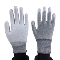 EN61340 ESD Safe PU Palm Dipped Gloves 13G with Carbon Fiber Conductive Fingertips for Electronics Assembly & Static-Se