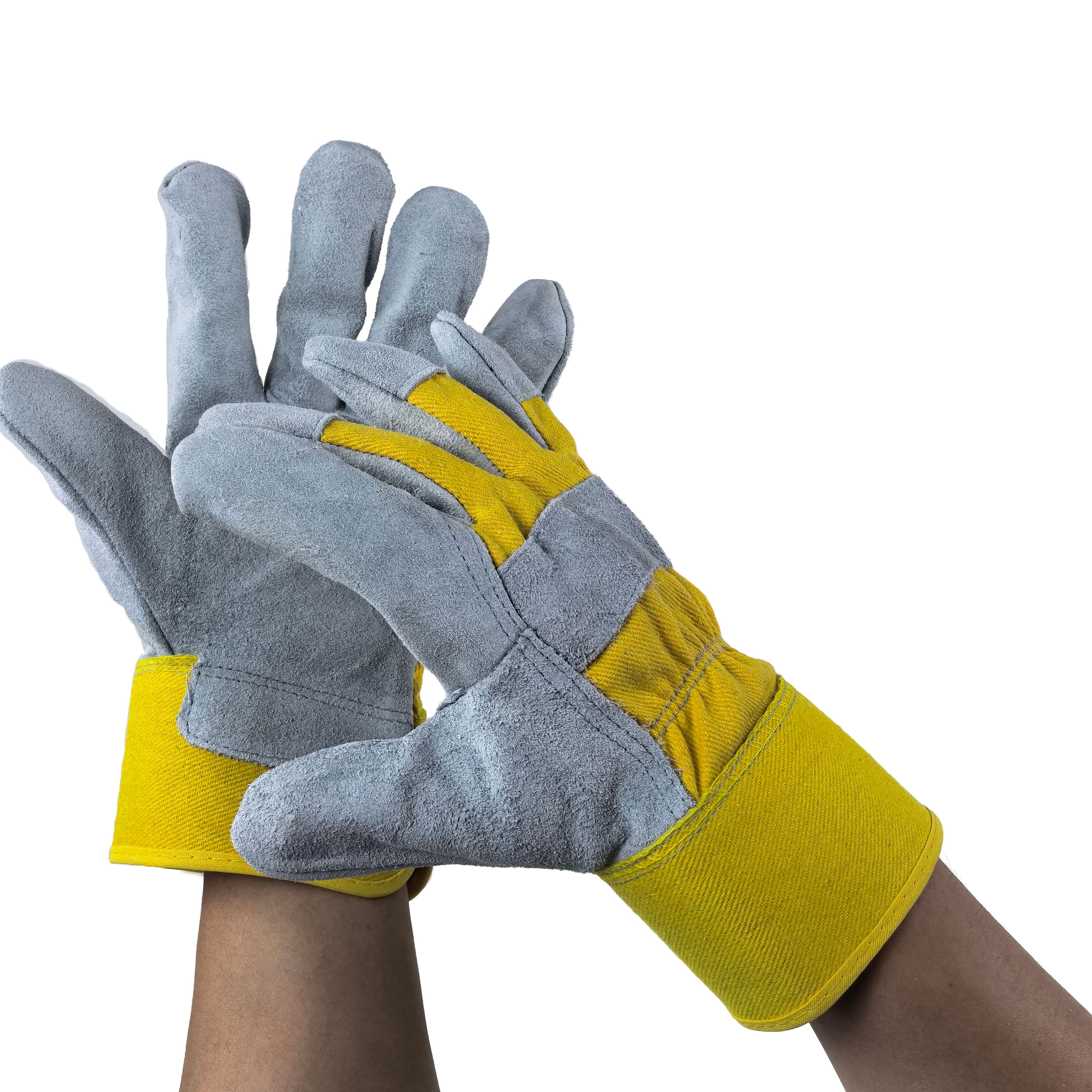 Natural Top Grain Cowhide Reinforced Index Finger Gloves Twill Fabric with Multi-Blend Fleece Half Liner for Industrial