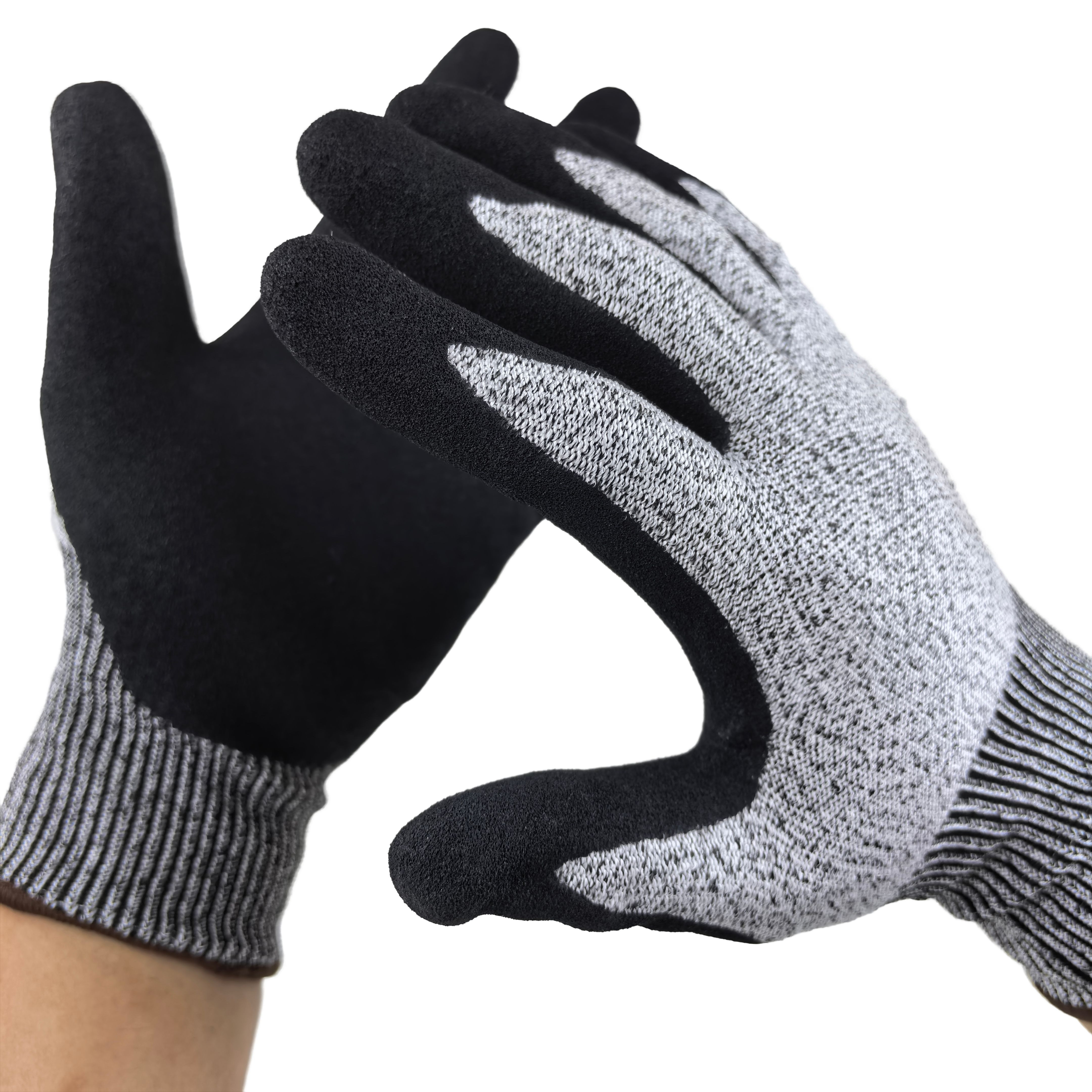 Cut Level 5 Anti-Slip Nitrile Sandy Gloves 13G Abrasion Resistant for Industrial Hand Protection & Workshop Safety