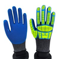 EN388 Level D Sandy Nitrile Gloves 18G with Reinforced Fourchettes & Impact Strips at Finger Joints for Welding & Heavy