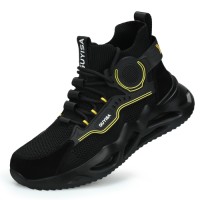 GUYISA Mens Safety Shoes Black Steel Toe Lightweight High Top Work Boots for Construction Industrial Sports
