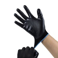 Double Black Palm Dipped Gloves 13G Polyester Nitrile Coated for Industrial Handling & Workshop Safety