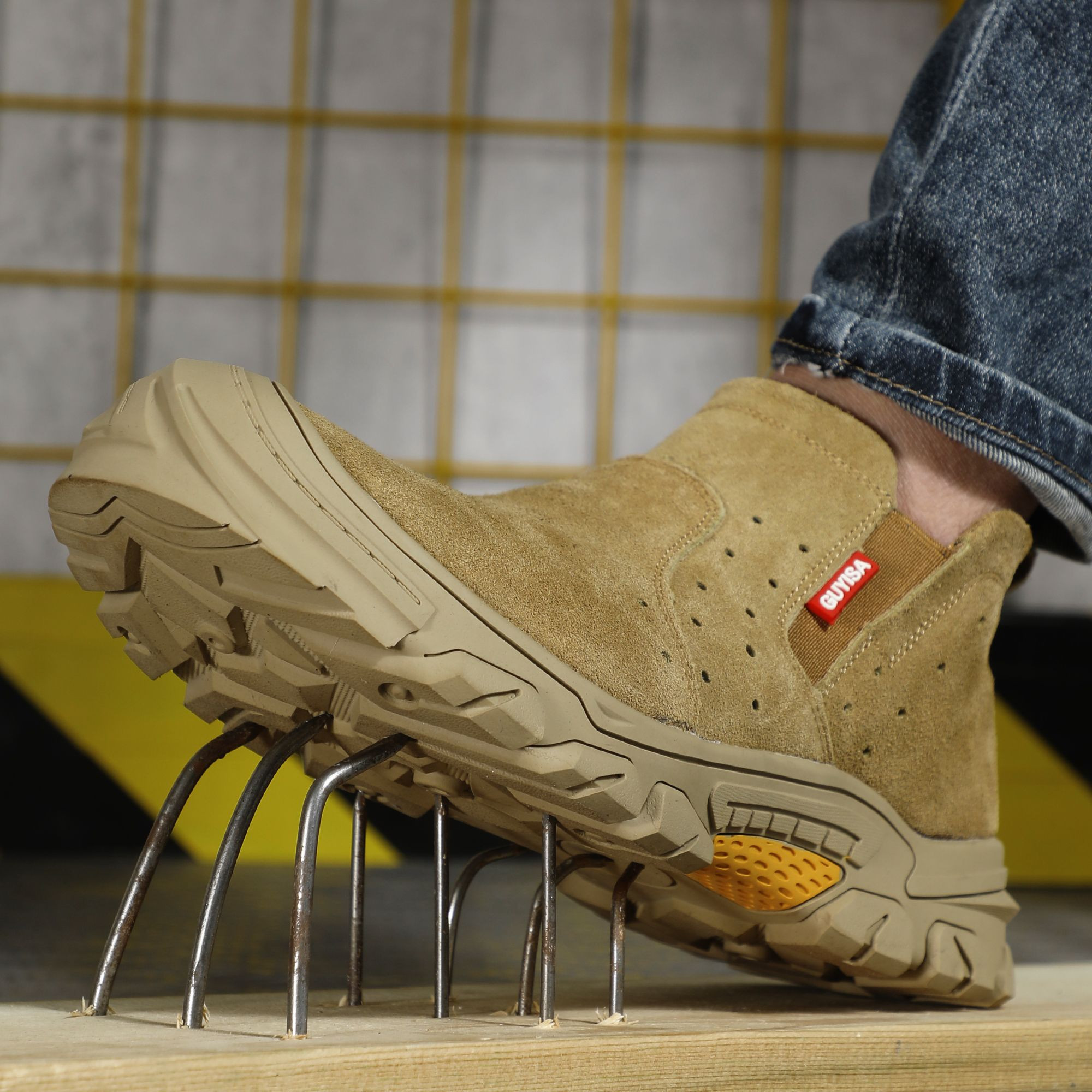 GUYISA Brand Construction Shoes Breathable Suede Wear-resistant Rubber Sole Mens Woodland Steel Toe Safety Shoes