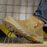 GUYISA Brand Construction Shoes Breathable Suede Wear-resistant Rubber Sole Mens Woodland Steel Toe Safety Shoes