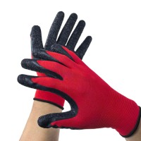 Red Polyester Palm Dipped Wrinkled Latex Gloves 13G for Industrial Safety & Anti-Slip Protection