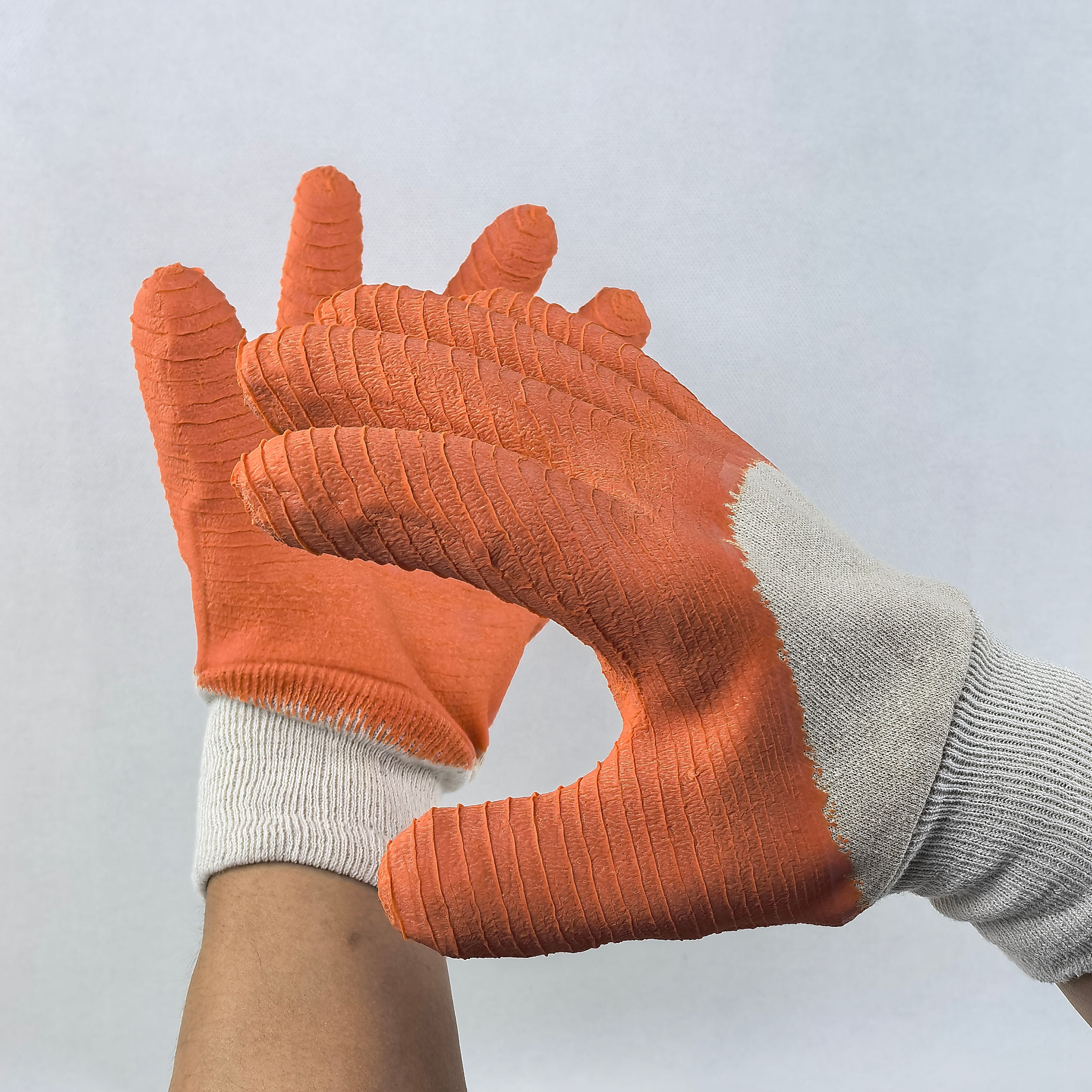 Crinkle Latex Coated Work Gloves 21S Flannel Liner Half Finger for ESD-Safe Electronics Assembly & Industrial Grip