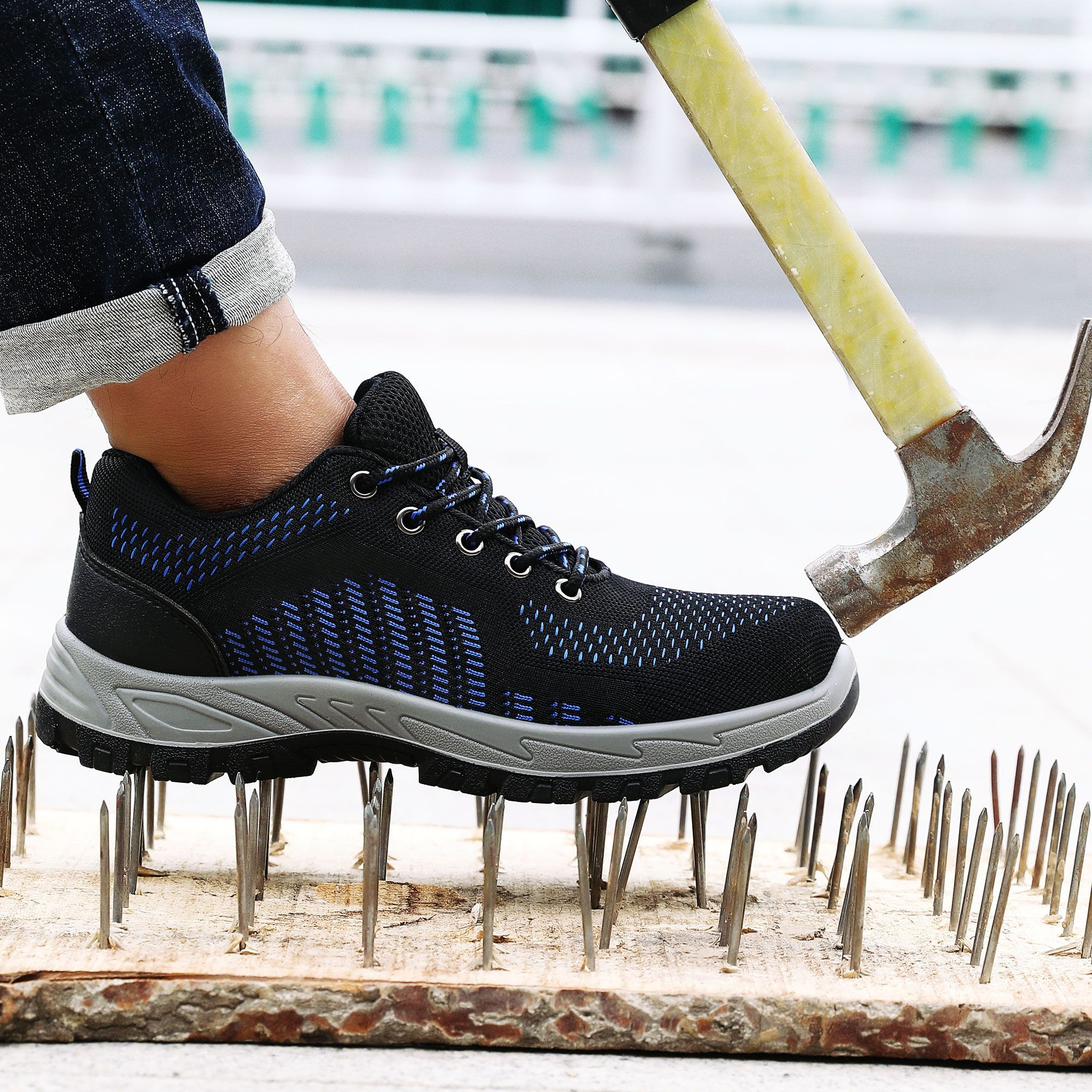 Flyknit Upper & Kevlar Midsole Shoes, Lightweight & Durable with Plastic Toe Caps & PU Outsole for Comfort