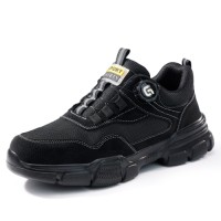 Black Mens Work Shoes Mesh Upper Steel Toe Breathable Anti Static Lightweight Slip Resistant Mens Work Shoes
