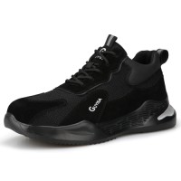 GUYISA Men Black Lightweight Safety Shoes Steel Toe Sneakers Without Laces for Women