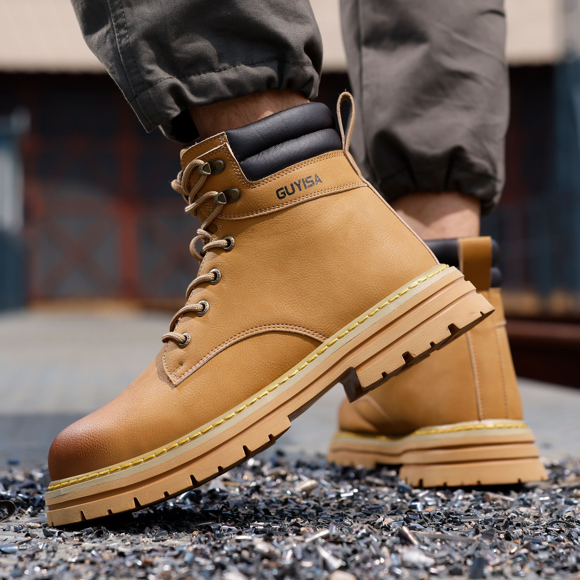 GUYISA Hot Selling Waterproof  Anti Smashing  Steel Sole Mens Labor Protection Safety Shoes