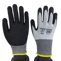 A6 Cut Level Resistant HPPE Nitrile Sandy Gloves 13G for Industrial Safety & Anti-Slip Protection
