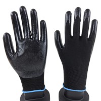 Double Black Palm Dipped Gloves 13G Polyester Nitrile Coated for Industrial Handling & Workshop Safety