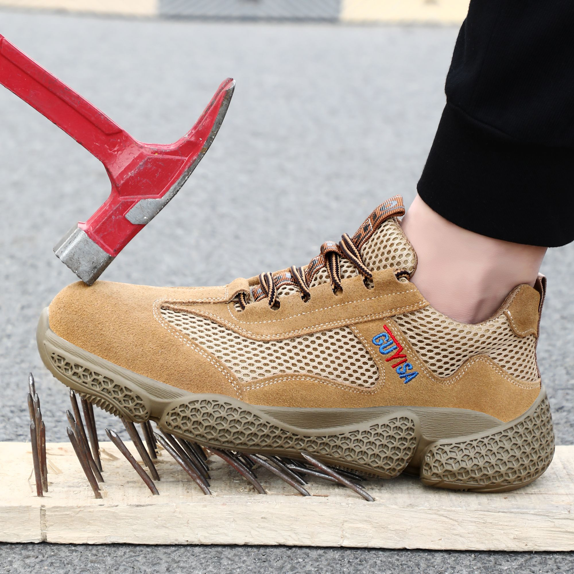 Steel Toe Safety Shoes Suede Leather Wear Resistant Sole Industrial Work Protection