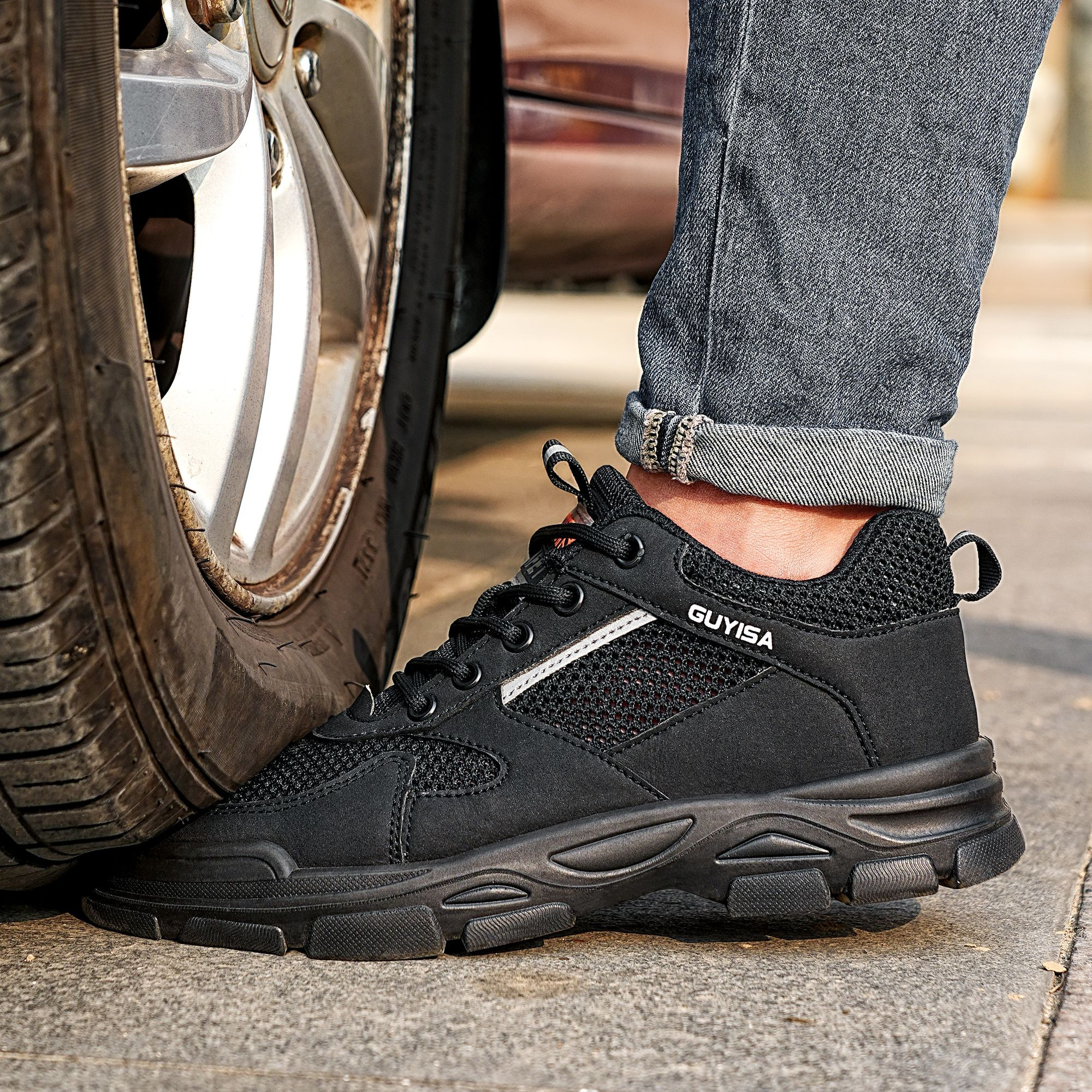 GUYISA Ergonomic Safety Shoes Slip Resistant Comfortable All Day Light Industrial Delivery Driving PU