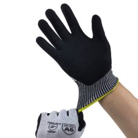A6 Cut Level Resistant HPPE Nitrile Sandy Gloves 13G for Industrial Safety & Anti-Slip Protection