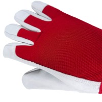 Goatskin Palm Work Gloves Red Poly-Cotton Herringbone Back for Enhanced Grip & Breathability in Workshop Mechanics