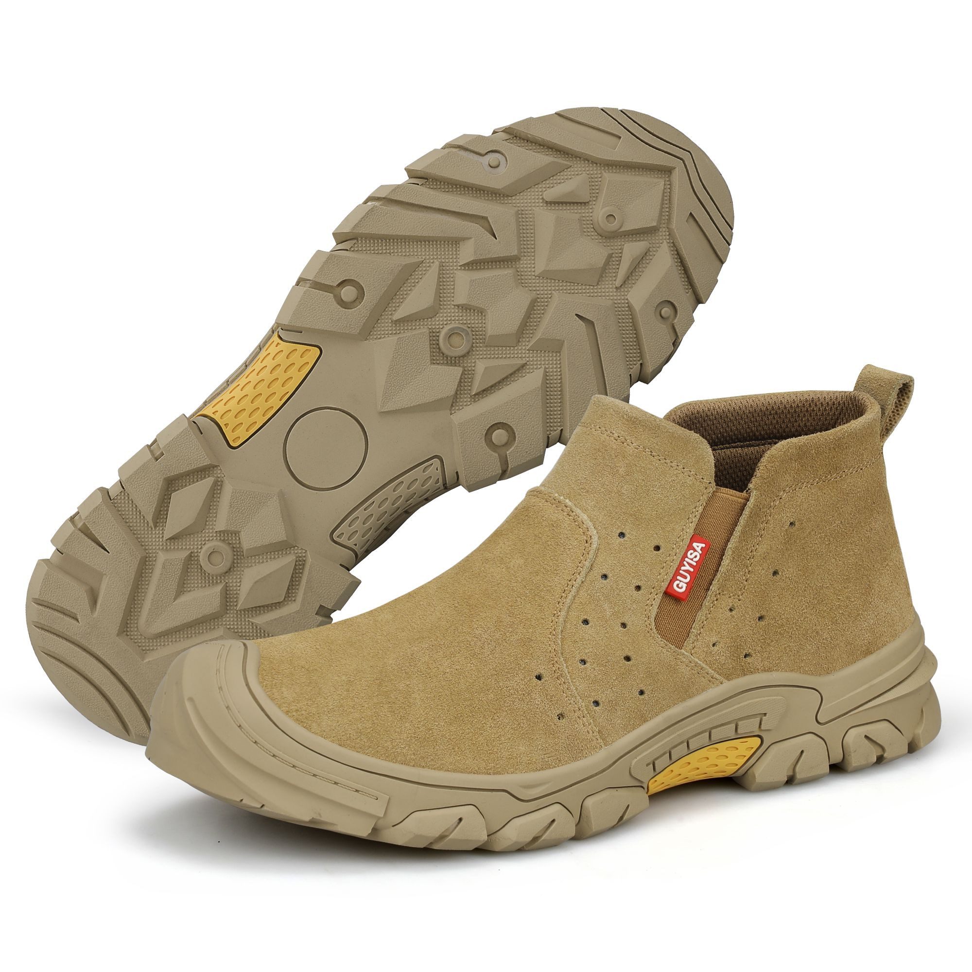GUYISA Brand Construction Shoes Breathable Suede Wear-resistant Rubber Sole Mens Woodland Steel Toe Safety Shoes