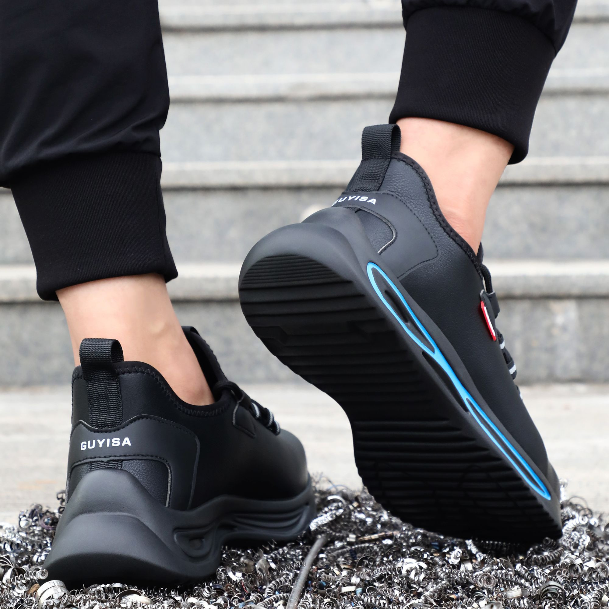 GUYISA Dual Density PU Outsole Work Boots with Breathable Steel Toe for Construction Mining Heavy Industry